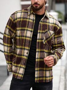 Manfinity Camisa Xadrez Masculina Oversize com Bolsos Remendados