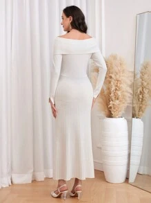 Modelyn Off Shoulder Mermaid Hem Bodycon Sweater Dress Fall Cloth For Women - White - View 2