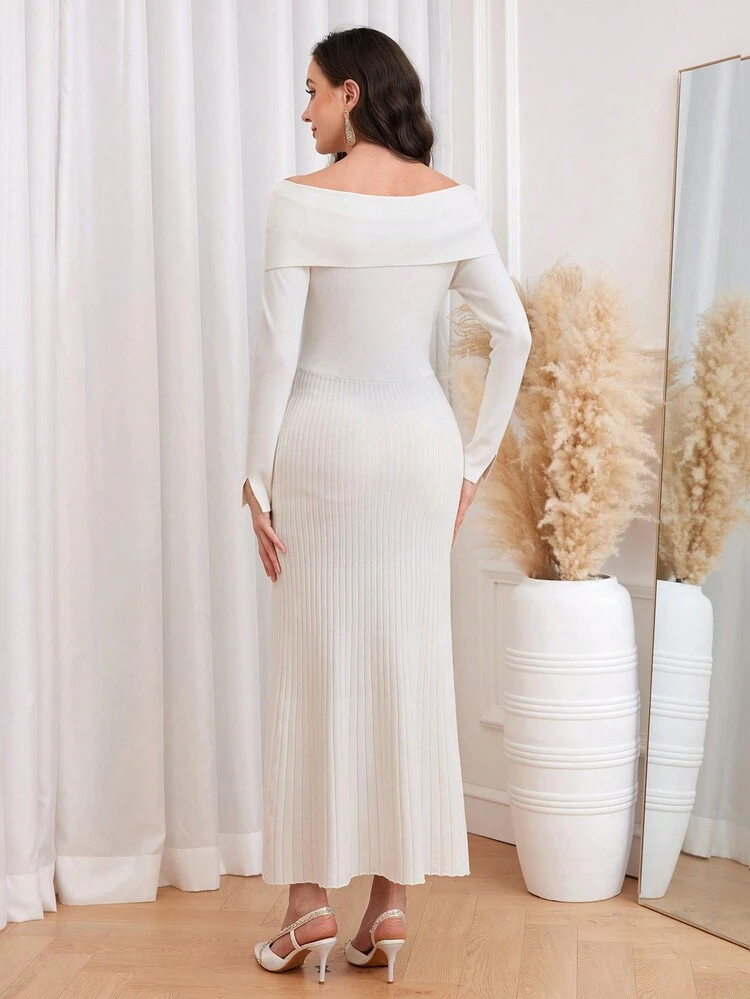 Off Shoulder Mermaid Hem Bodycon Sweater Dress Fall Cloth For Women