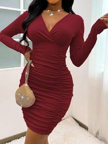 Cổ Lao Xù Váy bodycon - Màu Đỏ Sâu - Xem 5