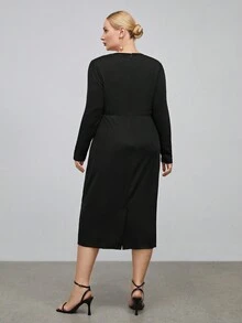 BizChic 大碼方領後背開衩洋裝 - 黑色 - 查看 2