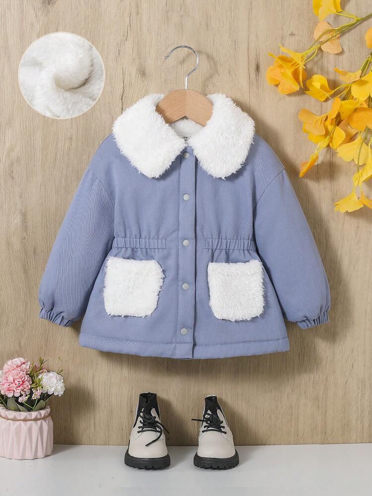 Baby Girl Borg Collar Dual Pocket Coat