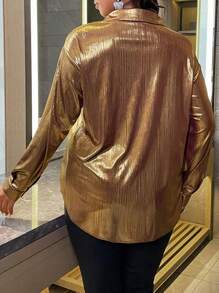 Celure 大碼落肩袖前紐扣襯衫 - 彩色 - 查看 2