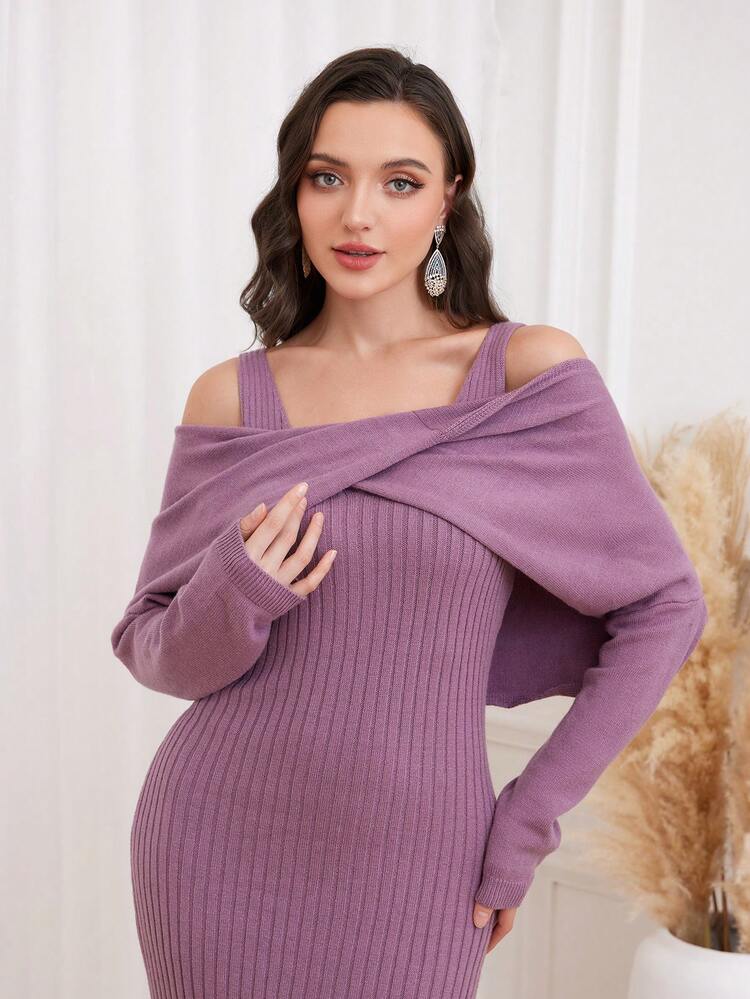 Solid Crop Knit Top & Sweater Dress 2 Piece Set