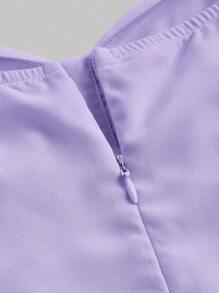 SHEIN MOD Cổ Trái tim Tay áo lồng đèn Xù Tím Bộ ngực Cúp Xếp li Ngắn Hem Công chúa NỮ Đầm - Màu tím hoa cà - Xem 3