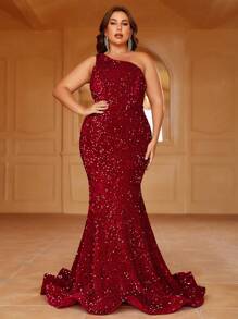 大碼派對露背純色連衣裙 - 酒紅色 - 查看 1