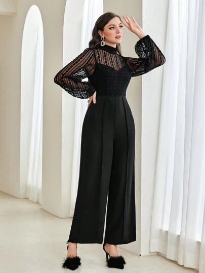 Modelyn Moderiktig och elegant festjumpsuit i mesh med lapptäcke för kvinnor