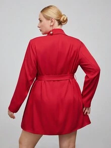 BizChic 大碼西裝領腰帶西裝洋裝 - 紅色 - 查看 2