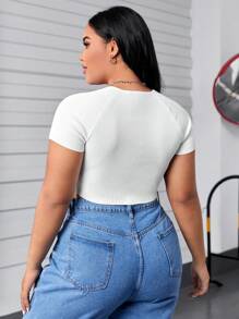 SHEIN EZwear Plus Sweetheart Neck Crop Knit Top - White - View 2