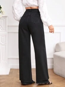 SHEIN Tall Jeans de pierna ancha - Negro - Ver 2