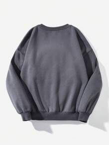 SHEIN EZwear 休閒字樣印花加厚圓領女裝寬鬆毛衣，適用於秋冬季節 - 深灰色 - 查看 2