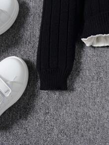 SHEIN Tween Girl Solid High Neck Thermal Lined Sweater - Black - View 4