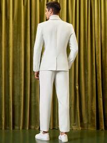 Manfinity VCAY Men Solid Blazer & Seam Detail Suit Pants - White - View 6
