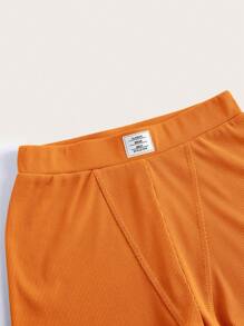 SHEIN EZwear 字母貼布騎行褲 - 橘色 - 查看 3