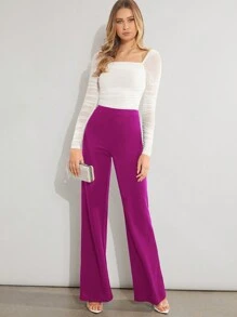 Firerie Pantalones de pierna ancha de unicolor para mujer para ir al trabajo - Rojo violeta - Ver 3