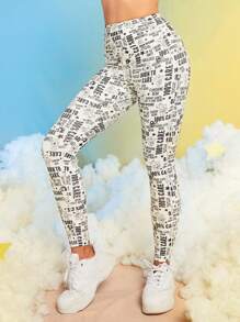 SHEIN X Care Bears 字母卡通熊印花寬腰運動打底褲 - 彩色 - 查看 4