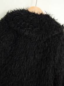 SHEIN Young Boy Open Front Fuzzy Coat - Black - View 7