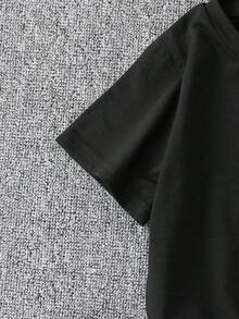 SHEIN Chico joven Camiseta con slogan & con estampado de cara de dibujos animados - Negro - Ver 5