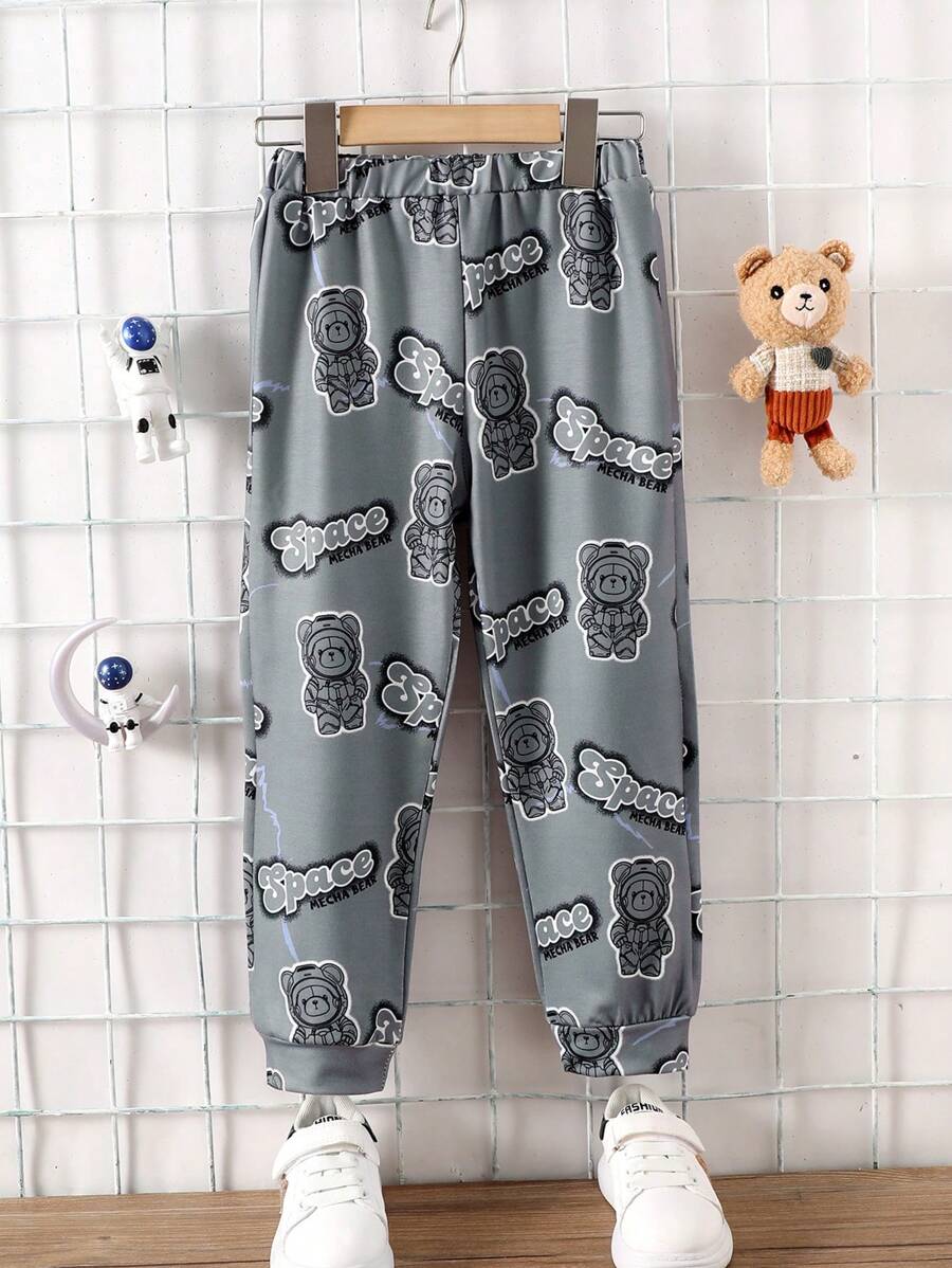 Young Boy Bear & Letter Graphic Sweatpants