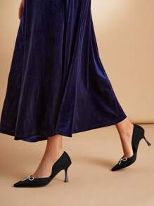 SheIn Belle Của phụ nữ Pha lê Bowknot Trang trí Pointed Toe Cao gót - màu đen - Xem 3