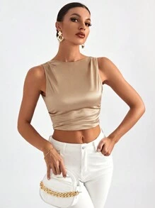 Firerie 系带露背短款无袖外出衬衫，无袖上衣 - 香檳色 - 查看 4