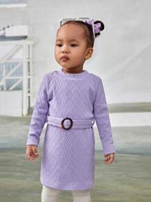 SHEIN Baby Girl Solid Belted Tee Dress - Purple - View 6