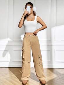 SHEIN EZwear 純色短款背心針織上衣 - 白色 - 查看 5