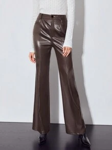 MOTF PREMIUM PU皮革喇叭褲 - 巧克力棕 - 查看 11