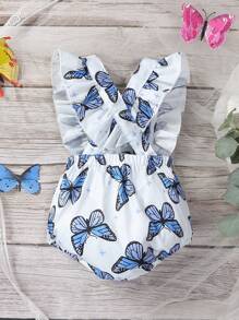Bebé niña Body overol con estampado de mariposa ribete con fruncido - Azul - Ver 2