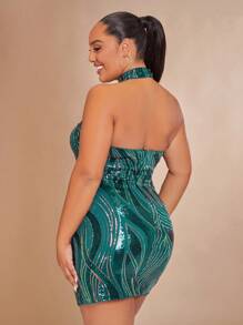 SHEIN BAE Plus Sequin Halter Bodycon Dress - Green - View 2