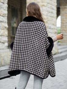 SHEIN Clasi 千鳥格圖案毛茸邊蝙蝠袖開襟衫 - 彩色 - 查看 2