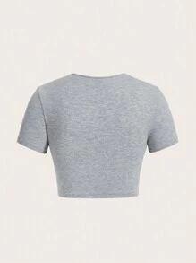 SHEIN Qutie Plus Letter Graphic Crop Tee - Light Grey - View 2