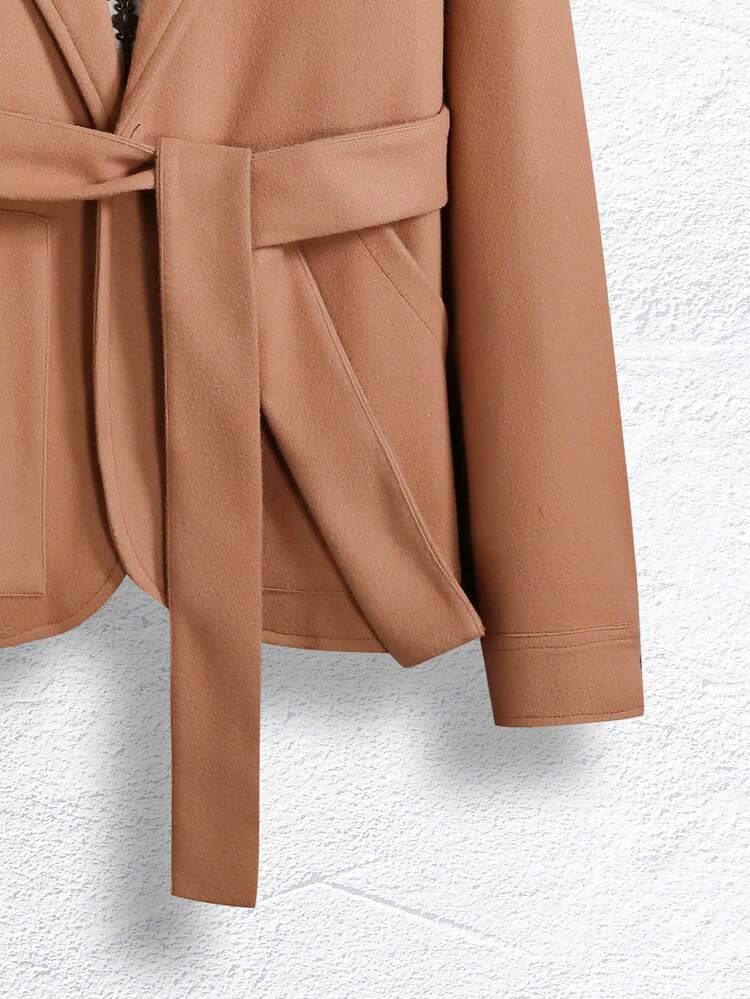 Loose-Fitting Men's Lapel Neck Belted Overcoat