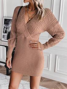 SHEIN Unity Kabelstickad Nedhasade aclar Sweater Klänningar - Kaffebrun - Visa 4