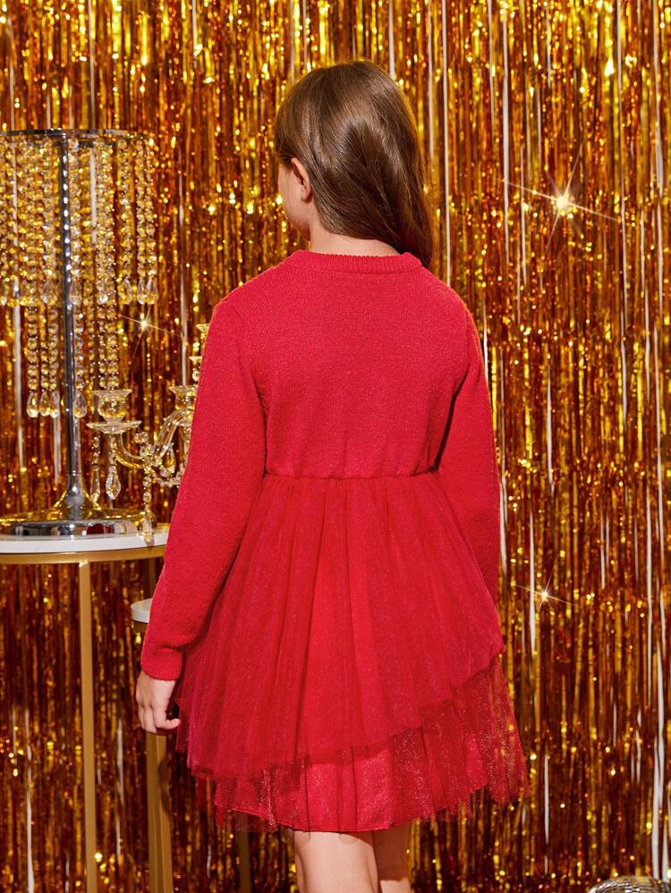 Tween Girl Mesh Hem Sweater Dress