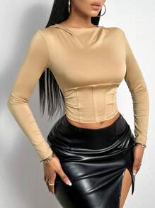 SHEIN Slayr 女士T恤 - 卡其色 - 查看 4