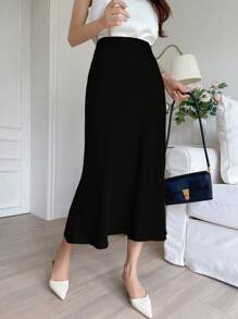 DAZY High Waist Solid A-Line Skirt - Black - View 4