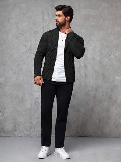 Manfinity Mode Men Shawl Collar Cable Knit Cardigan , Fall Winter, Long Sleeve Top
