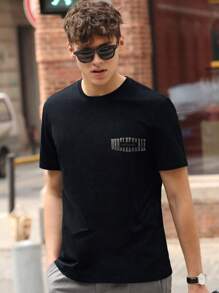 男士標語圖案T恤 - 黑色 - 查看 3