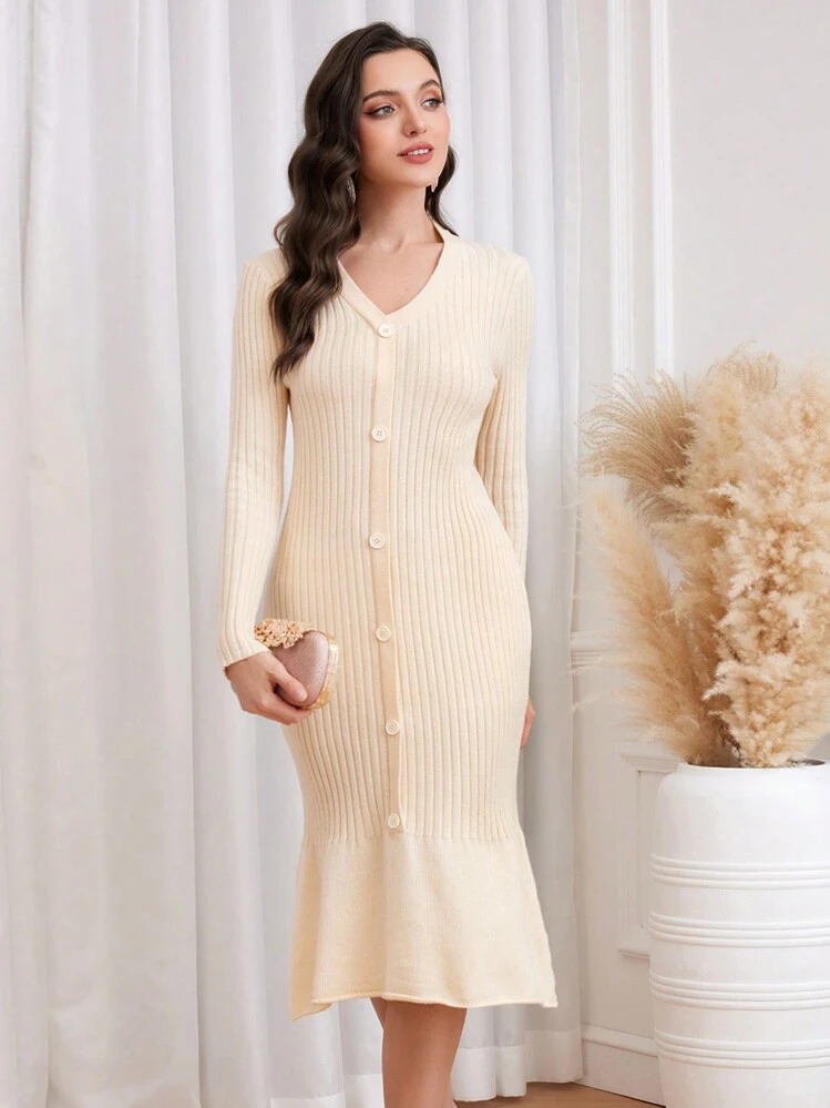 sweater dress shein Clasi Women's High Neck Halterneck Long Sleeve Knit Dres | Cable Knit Sweater Sweater Dress
