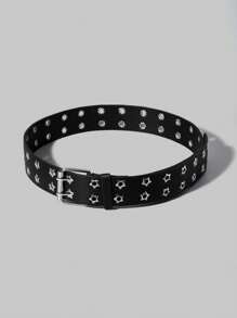 ROMWE Goth 1pc Women Eyelet Decor Square Buckle Belt - Black - View 8