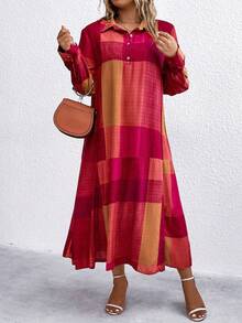 SHEIN LUNE 休閒前紐扣格子加大洋裝 - 彩色 - 查看 6