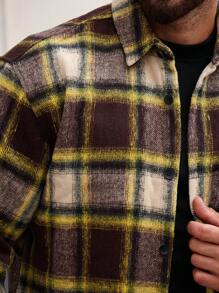 Manfinity Camisa Xadrez Masculina Oversize com Bolsos Remendados
