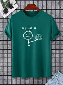 Manfinity Homme 男士卡通字母圖案T恤 - 墨綠色 - 查看 5