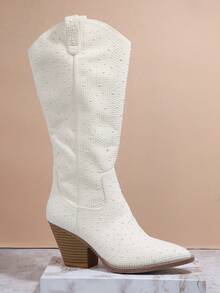 Pointy Toe Gót thô Giày ống - Màu be - Xem 2