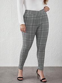 SHEIN Clasi 大碼格紋印花不對稱腰帶緊身打底褲 - 灰色 - 查看 3