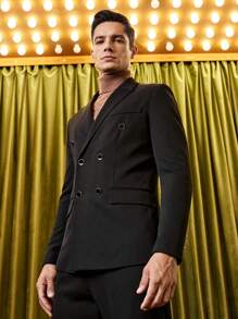 Manfinity VCAY Men Double Breasted Flap Detail Blazer - Black - View 4