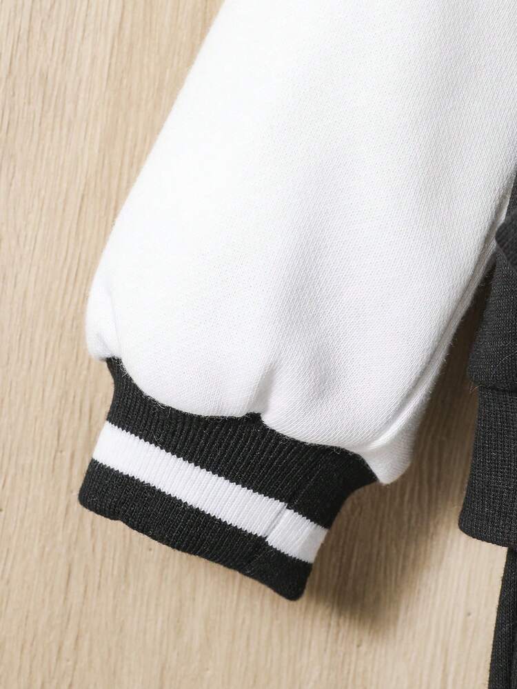 Baby Boy Letter Graphic Striped Trim Varsity Jacket & Sweatpants Without Tee