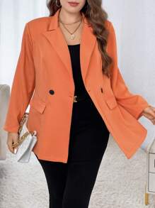 Celure 大碼戧駁領雙排釦西裝外套 - 橘色 - 查看 3