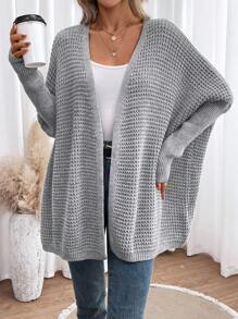 SHEIN LUNE Áo khoác cardigan thiết kế thường ngày tay cánh dơi - Xám - Xem 1